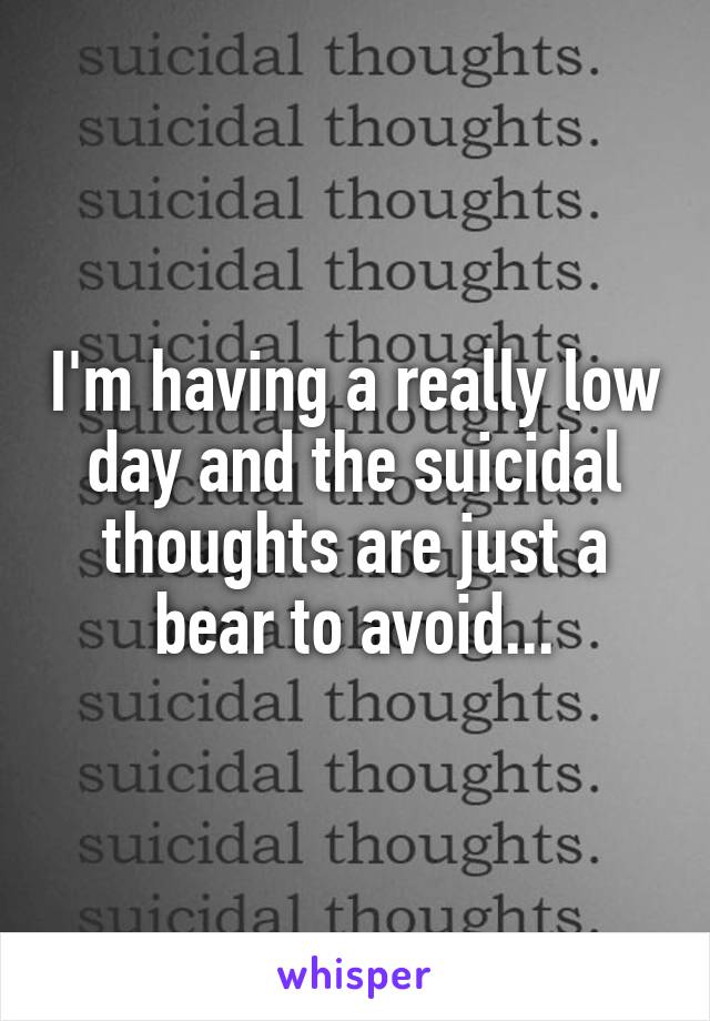 I'm having a really low day and the suicidal thoughts are just a bear to avoid...