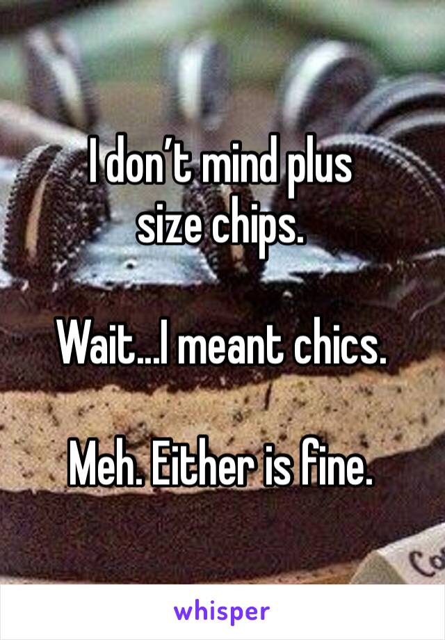 I don’t mind plus size chips. 

Wait...I meant chics. 

Meh. Either is fine. 