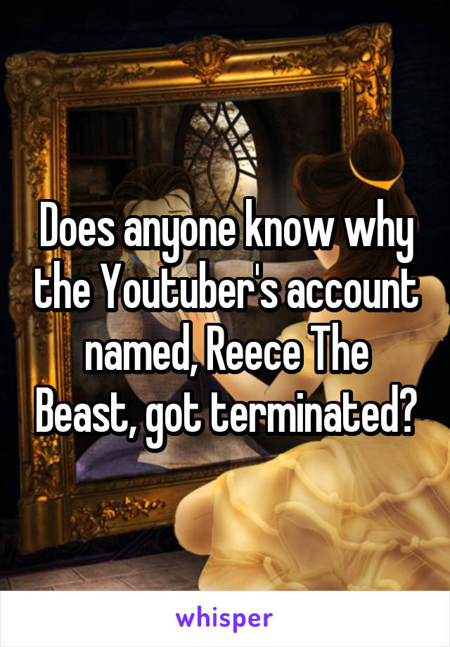 Does anyone know why the Youtuber's account named, Reece The Beast, got terminated?