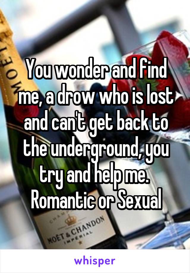 You wonder and find me, a drow who is lost and can't get back to the underground, you try and help me. 
Romantic or Sexual