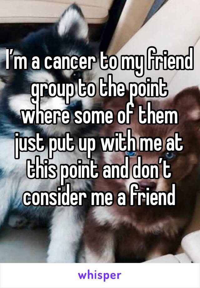 I’m a cancer to my friend group to the point where some of them just put up with me at this point and don’t consider me a friend 