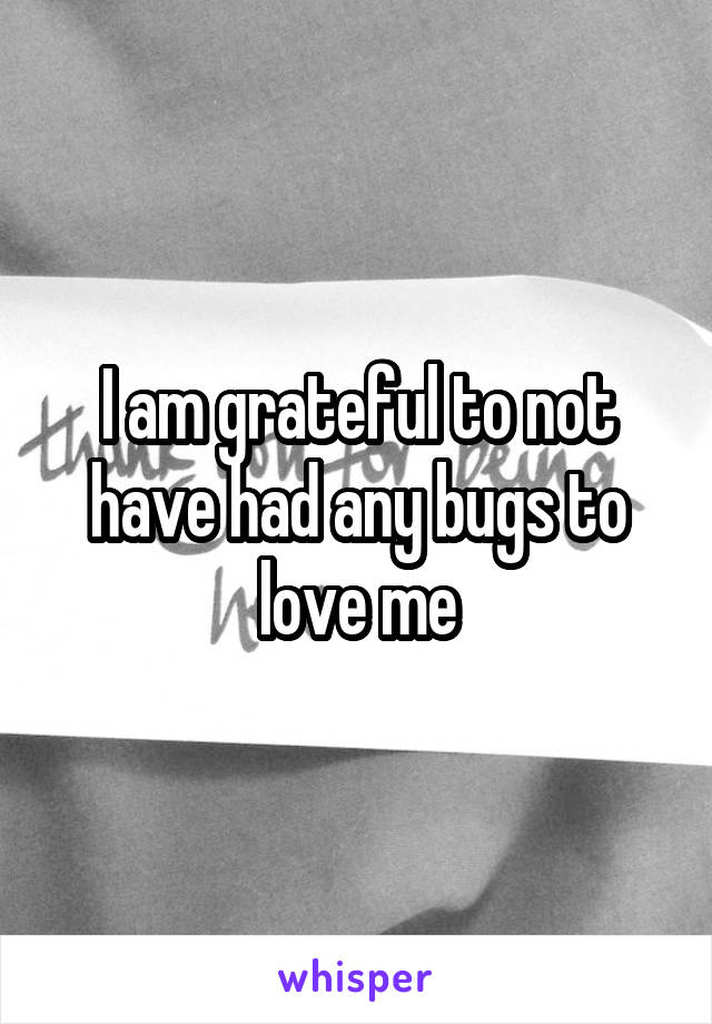 I am grateful to not have had any bugs to love me