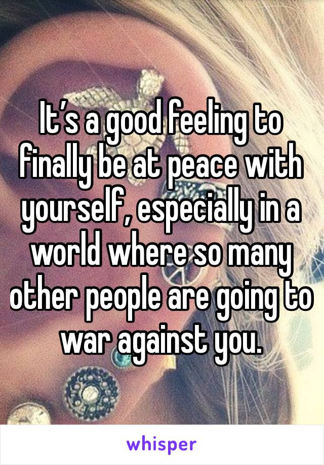 It’s a good feeling to finally be at peace with yourself, especially in a world where so many other people are going to war against you.
