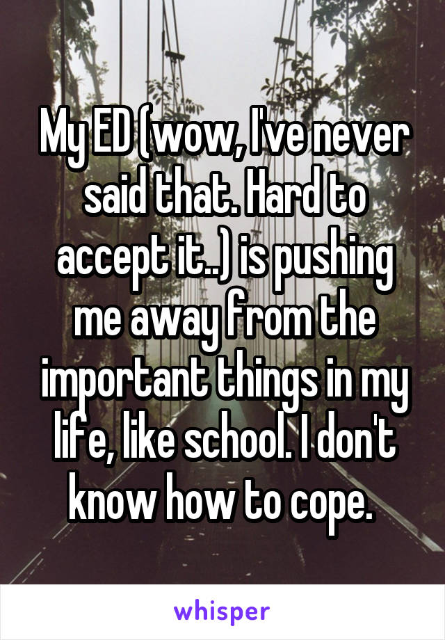 My ED (wow, I've never said that. Hard to accept it..) is pushing me away from the important things in my life, like school. I don't know how to cope. 