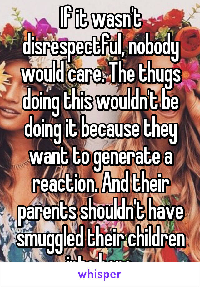 If it wasn't disrespectful, nobody would care. The thugs doing this wouldn't be doing it because they want to generate a reaction. And their parents shouldn't have smuggled their children into here.