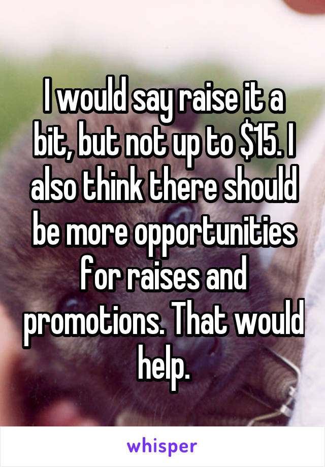 I would say raise it a bit, but not up to $15. I also think there should be more opportunities for raises and promotions. That would help.