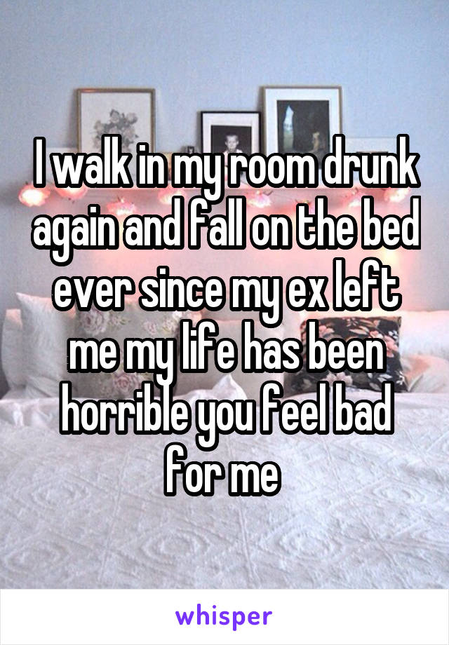 I walk in my room drunk again and fall on the bed ever since my ex left me my life has been horrible you feel bad for me 