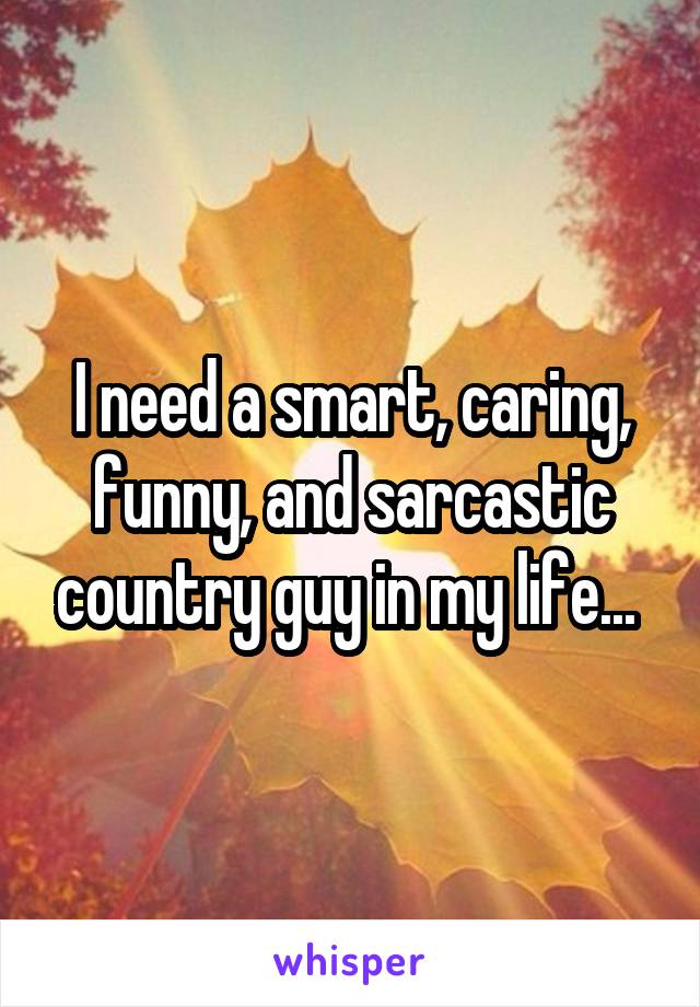 I need a smart, caring, funny, and sarcastic country guy in my life... 