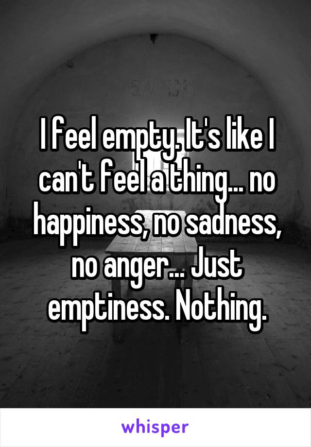 I feel empty. It's like I can't feel a thing... no happiness, no sadness, no anger... Just emptiness. Nothing.