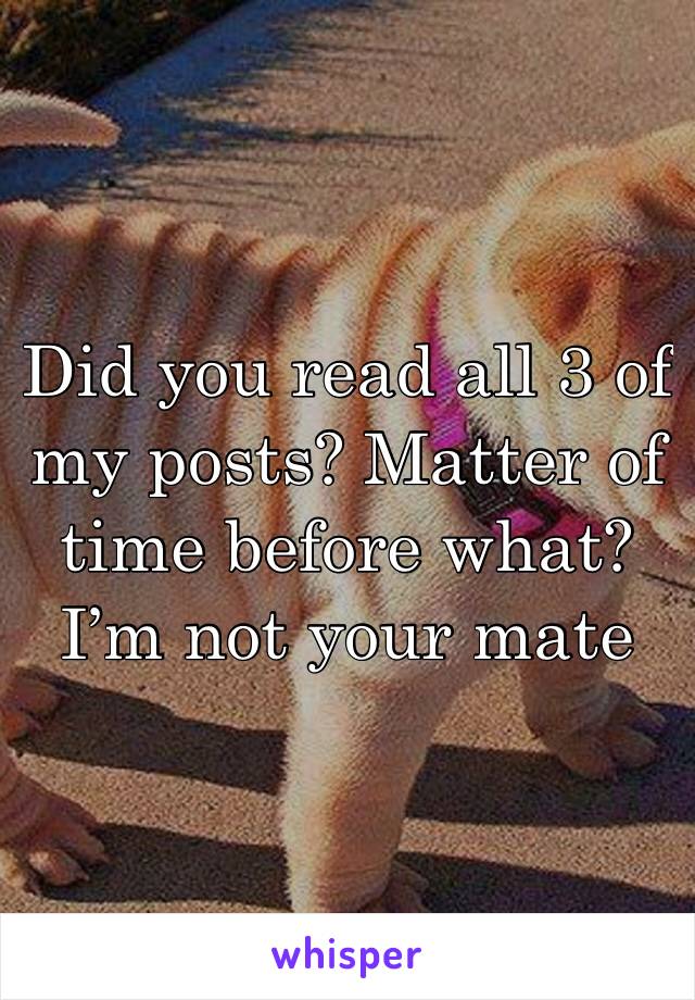 Did you read all 3 of my posts? Matter of time before what? I’m not your mate 