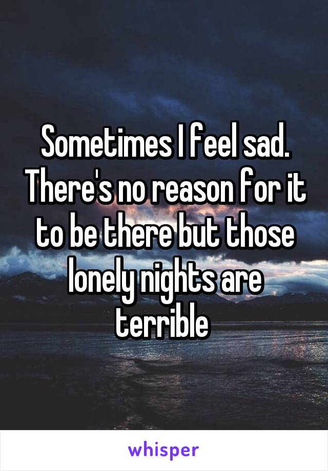 Sometimes I feel sad. There's no reason for it to be there but those lonely nights are terrible 