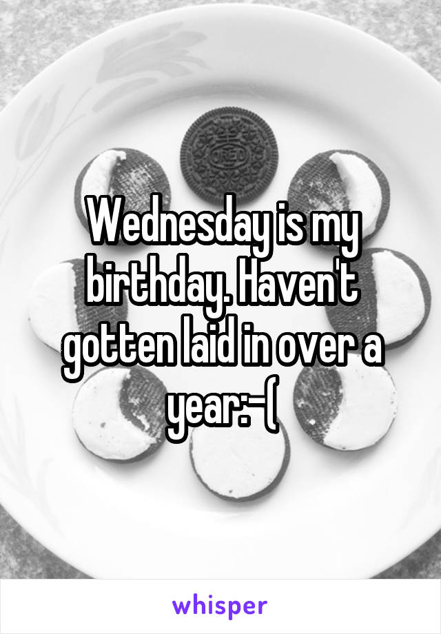 Wednesday is my birthday. Haven't gotten laid in over a year:-(