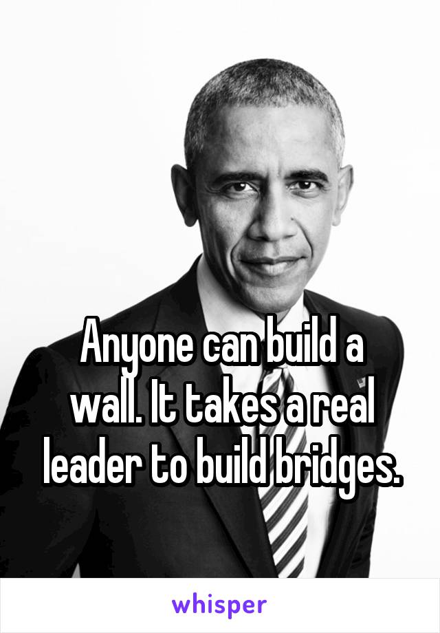 


Anyone can build a wall. It takes a real leader to build bridges.