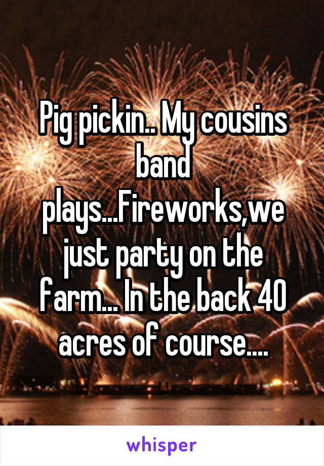 Pig pickin.. My cousins band plays...Fireworks,we just party on the farm... In the back 40 acres of course....