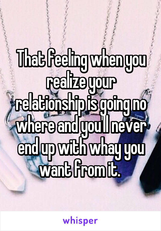 That feeling when you realize your relationship is going no where and you'll never end up with whay you want from it. 
