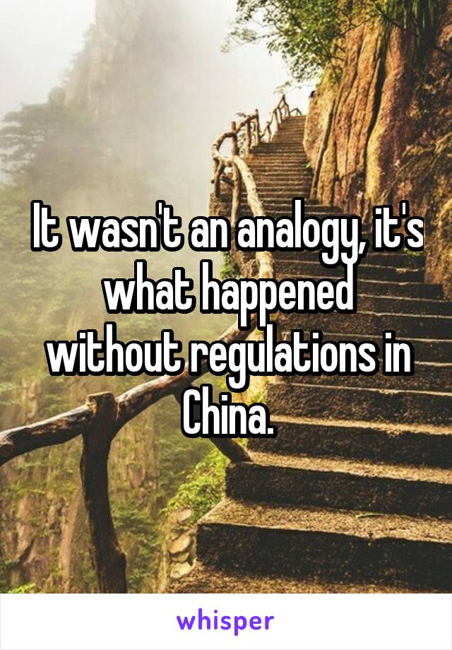 It wasn't an analogy, it's what happened without regulations in China.