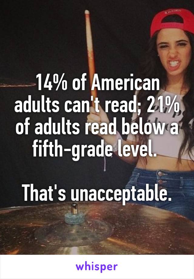 14% of American adults can't read; 21% of adults read below a fifth-grade level. 

That's unacceptable.