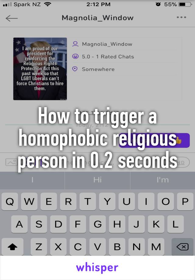 How to trigger a homophobic religious person in 0.2 seconds