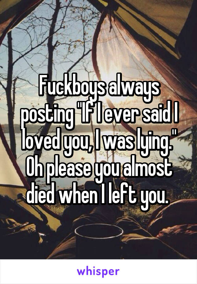 Fuckboys always posting "If I ever said I loved you, I was lying." Oh please you almost died when I left you. 