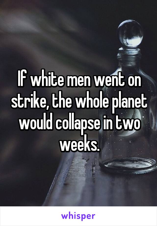 If white men went on strike, the whole planet would collapse in two weeks.
