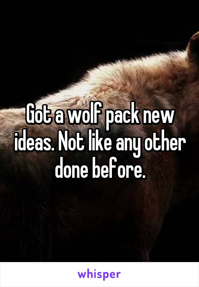 Got a wolf pack new ideas. Not like any other done before.