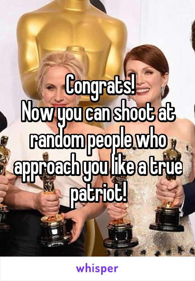  Congrats!
Now you can shoot at random people who approach you like a true patriot!