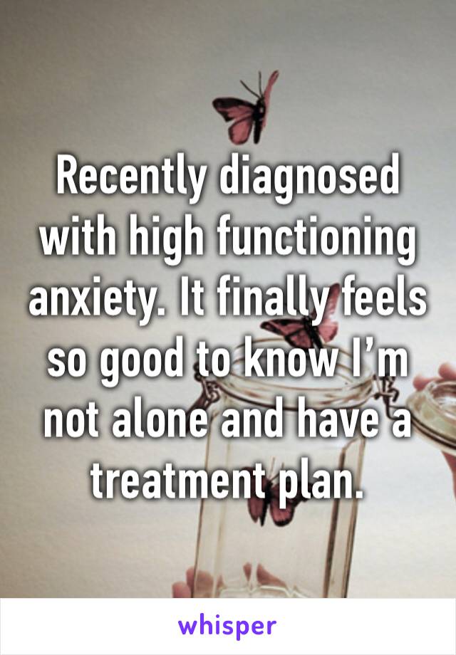 Recently diagnosed with high functioning anxiety. It finally feels so good to know I’m not alone and have a treatment plan. 