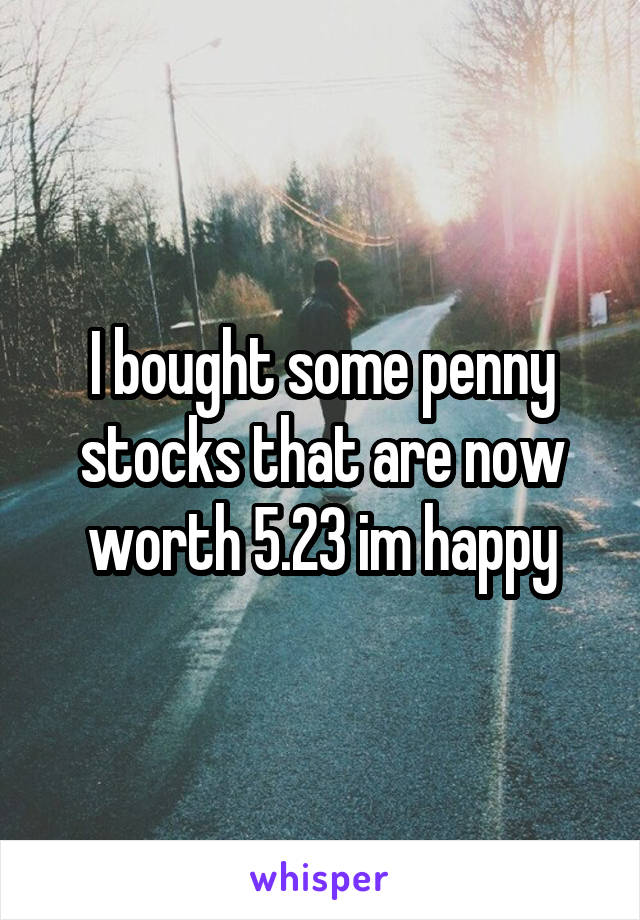 I bought some penny stocks that are now worth 5.23 im happy