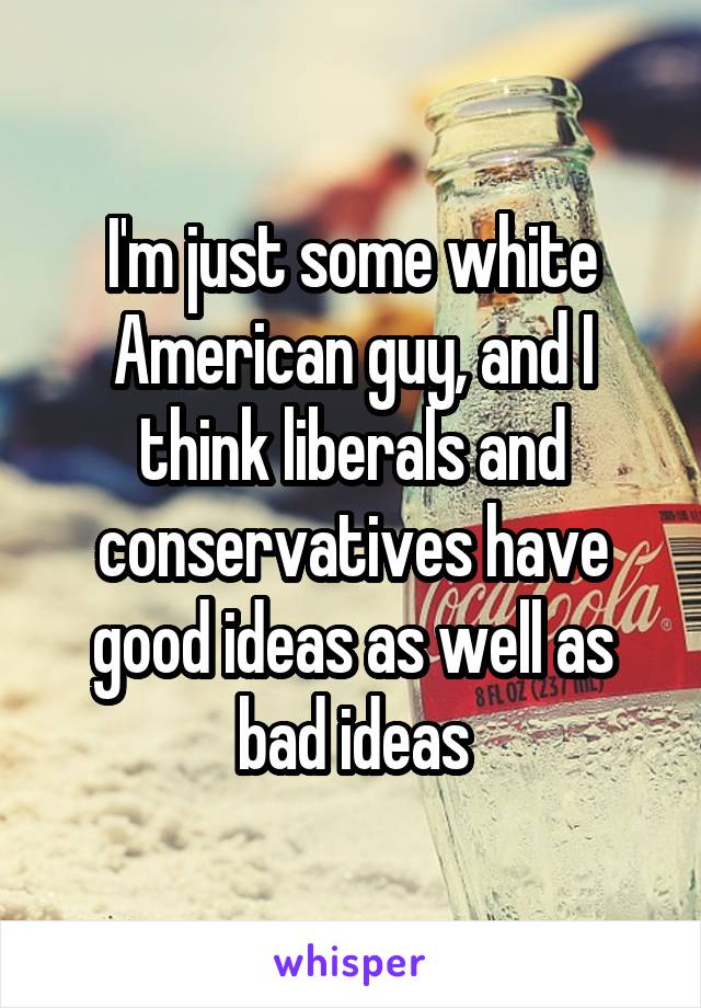 I'm just some white American guy, and I think liberals and conservatives have good ideas as well as bad ideas
