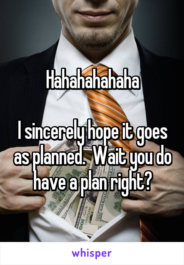 Hahahahahaha

I sincerely hope it goes as planned.  Wait you do have a plan right?