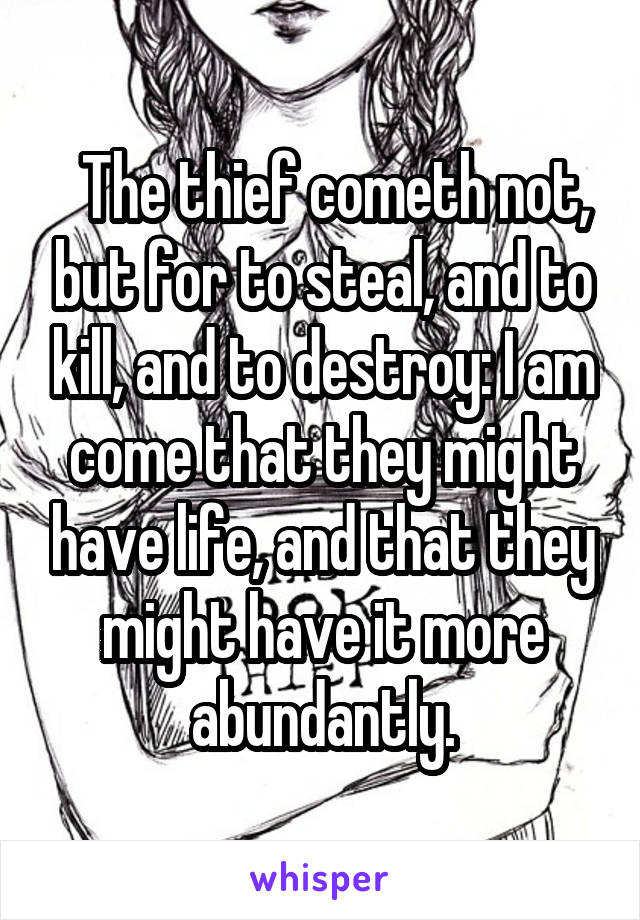   The thief cometh not, but for to steal, and to kill, and to destroy: I am come that they might have life, and that they might have it more abundantly.