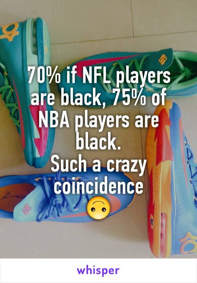 70% if NFL players are black, 75% of NBA players are black.
Such a crazy coincidence
🙃