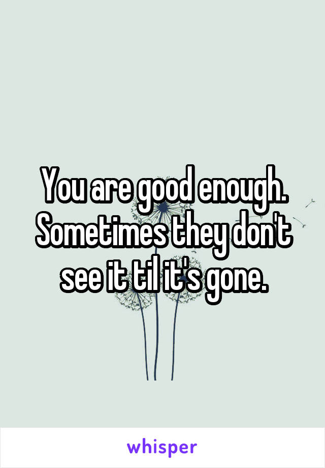 You are good enough. Sometimes they don't see it til it's gone.