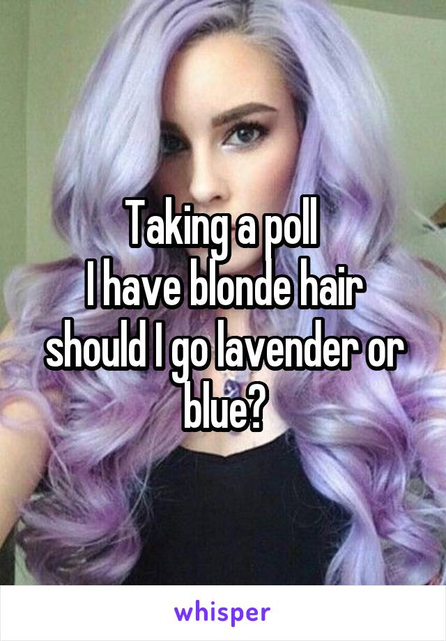 Taking a poll 
I have blonde hair should I go lavender or blue?