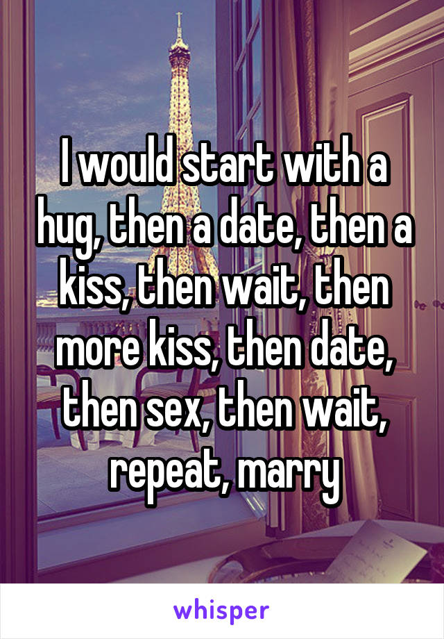I would start with a hug, then a date, then a kiss, then wait, then more kiss, then date, then sex, then wait, repeat, marry