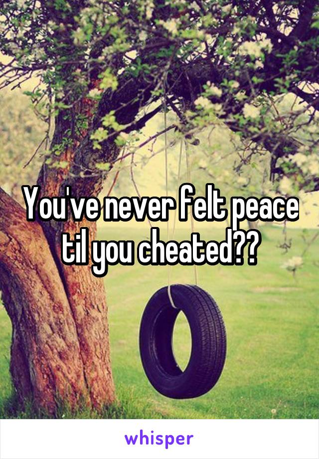 You've never felt peace til you cheated??