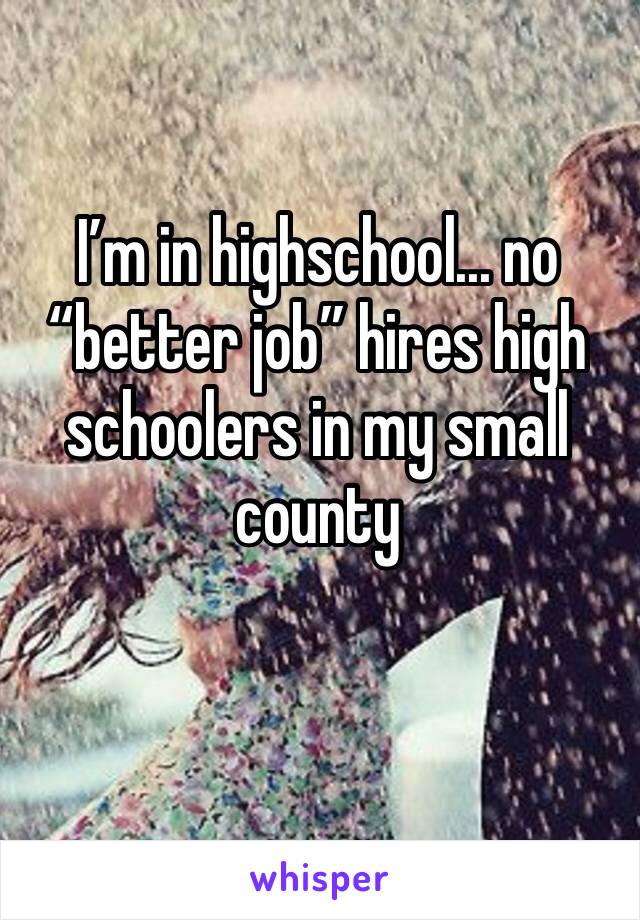 I’m in highschool... no “better job” hires high schoolers in my small county 