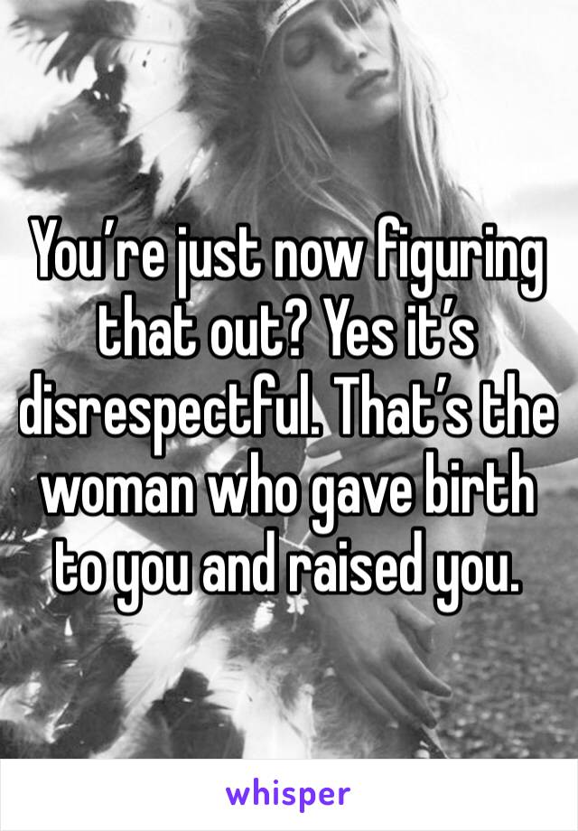 You’re just now figuring that out? Yes it’s disrespectful. That’s the woman who gave birth to you and raised you.