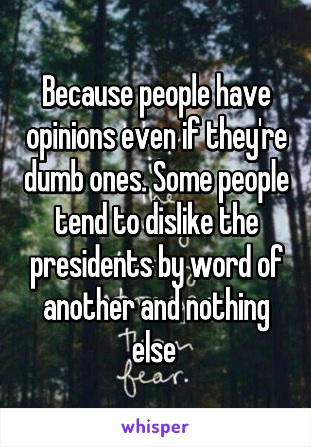 Because people have opinions even if they're dumb ones. Some people tend to dislike the presidents by word of another and nothing else 