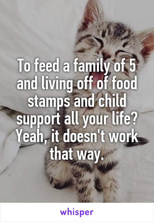 To feed a family of 5 and living off of food stamps and child support all your life? Yeah, it doesn't work that way.