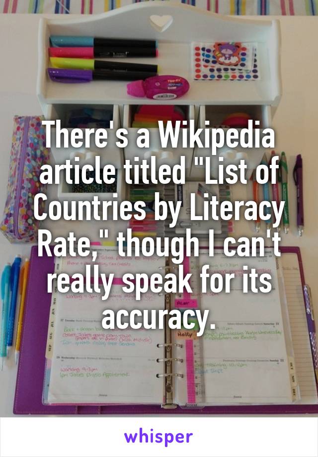 There's a Wikipedia article titled "List of Countries by Literacy Rate," though I can't really speak for its accuracy.