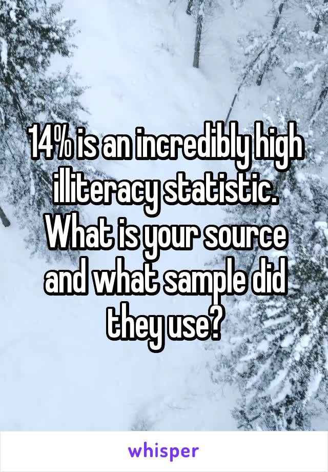14% is an incredibly high illiteracy statistic. What is your source and what sample did they use?