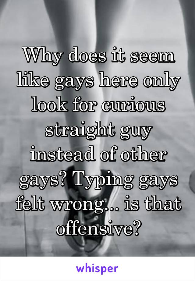 Why does it seem like gays here only look for curious straight guy instead of other gays? Typing gays felt wrong... is that offensive?