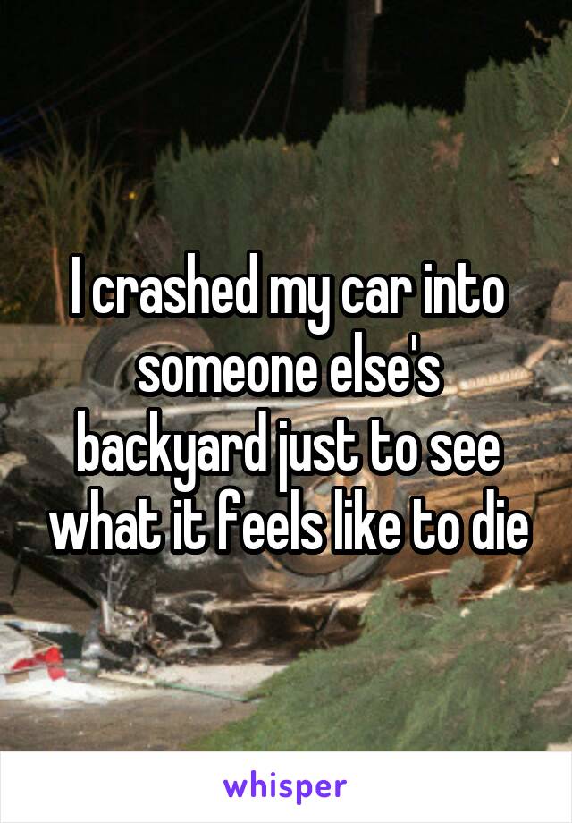 I crashed my car into someone else's backyard just to see what it feels like to die