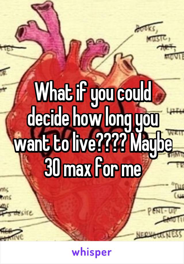 What if you could decide how long you want to live???? Maybe 30 max for me