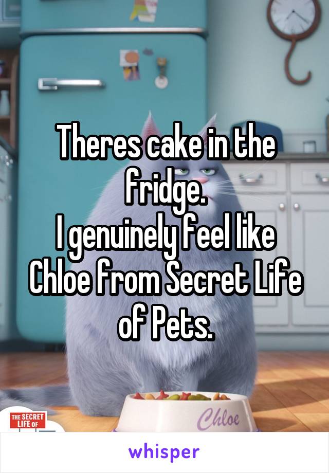 Theres cake in the fridge.
I genuinely feel like Chloe from Secret Life of Pets.