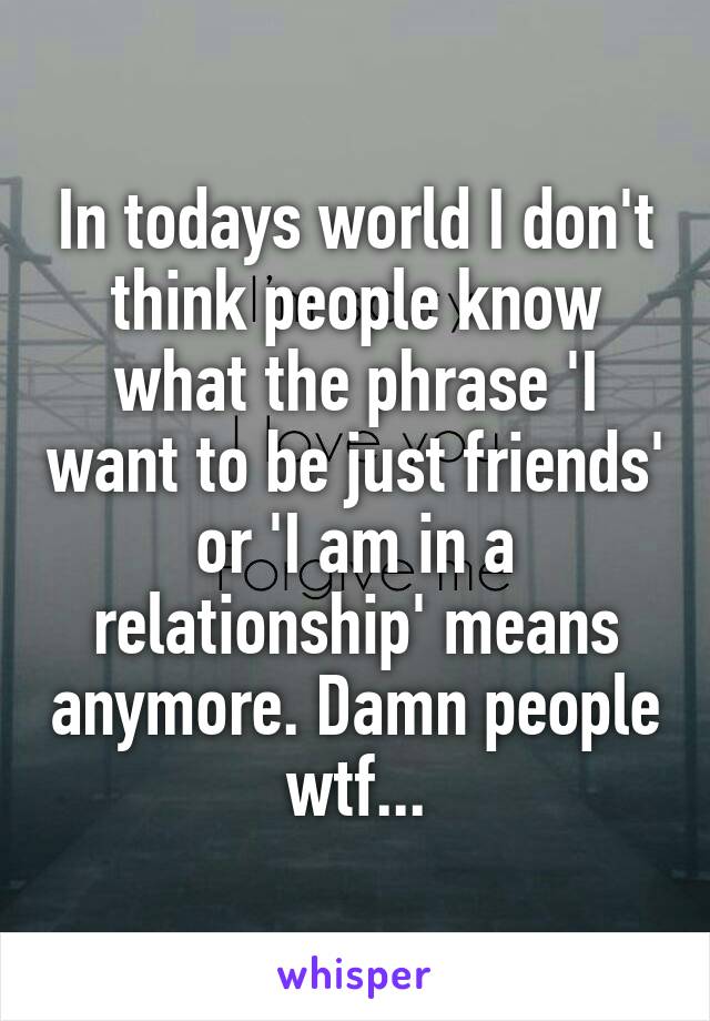 In todays world I don't think people know what the phrase 'I want to be just friends' or 'I am in a relationship' means anymore. Damn people wtf...