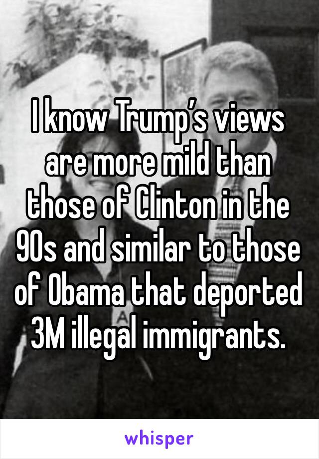 I know Trump’s views are more mild than those of Clinton in the 90s and similar to those of Obama that deported 3M illegal immigrants. 