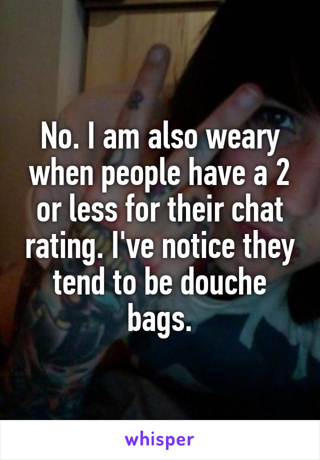 No. I am also weary when people have a 2 or less for their chat rating. I've notice they tend to be douche bags.