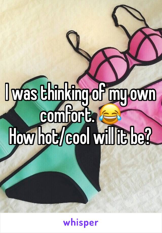 I was thinking of my own comfort. 😂
How hot/cool will it be?